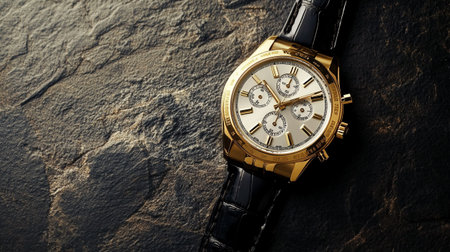 Wristwatch on stone background. Luxury wristwatch close up.の写真素材