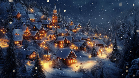Fairy-tale village in winter. Christmas and New Year concept.の写真素材