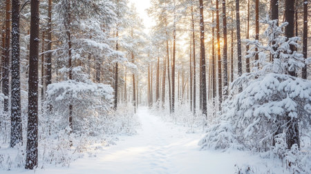 Snowy winter forest. Beautiful winter landscape with snow covered trees.