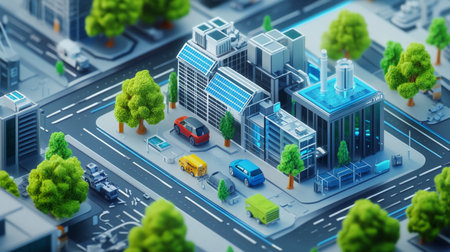 3d illustration of a city with a lot of buildings and roadsの写真素材