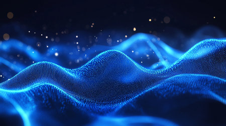 3d rendering of abstract digital particles wave with depth of field and bokeh lights