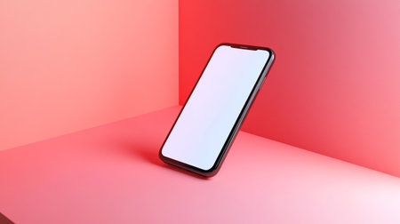 Smartphone with blank screen on pink background. 3D Renderingの写真素材