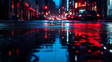 Rainy city street at night. Shallow depth of field.のeditorial素材