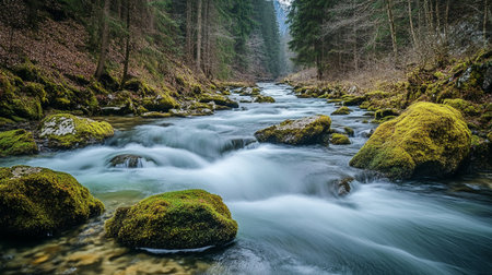Mountain stream in the Carpathian Mountains, Ukraine. Long exposureの写真素材