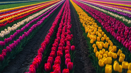 Tulip fields in the Netherlands, colorful tulips in Hollandの写真素材