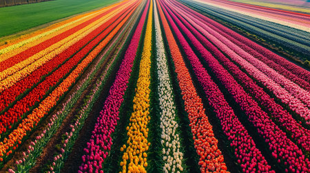 Tulip fields in the Netherlands. Aerial view of colorful tulip fields.の写真素材