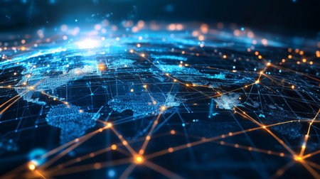 Global network connection and data exchanges over the world. 3D rendering