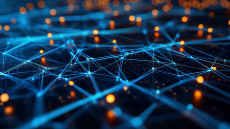 3D rendering. Network connection structure with dots and lines on dark blue background. Network connection conceptの写真素材