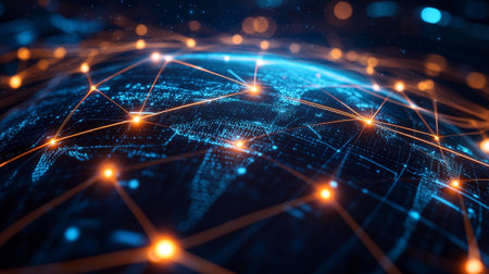 Global network and internet connection concept. 3d rendering toned imageの写真素材
