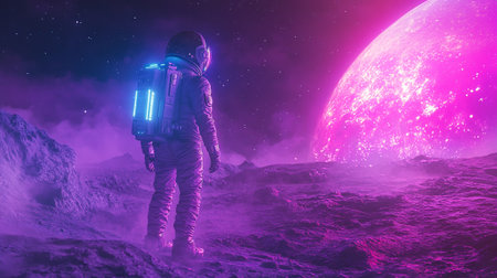 Astronaut in space suit against the background of the planet.のeditorial素材