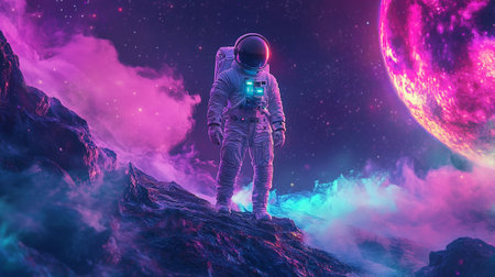 Astronaut on the background of the planet. 3d rendering
