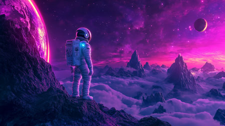 Astronaut on the background of the planet. 3D renderingの写真素材