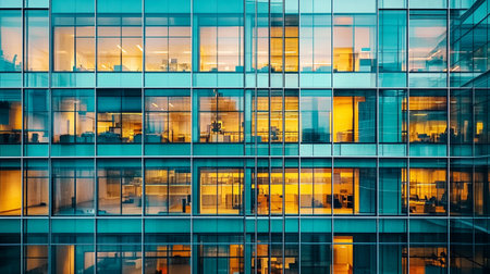 Reflection of buildings in windows of modern office building. Business backgroundの写真素材