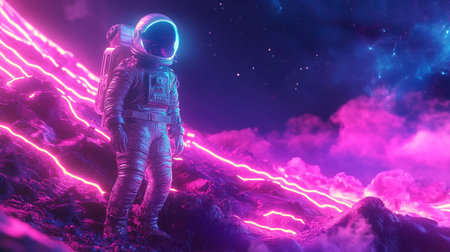 Astronaut in space suit on the background of the planet. 3D rendering.
