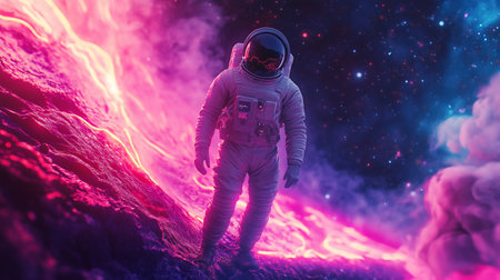 Astronaut in a spacesuit against the background of the night sky.の写真素材