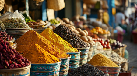 Colorful spices on the bazaar in Marrakesh, Moroccoの写真素材