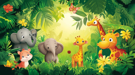 Nature scene with wild animals in the jungle - illustration for children.の写真素材