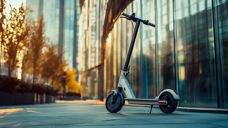 Modern electric scooter in the city. Modern urban transport concept.