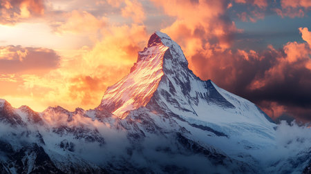 Matterhorn peak at sunset, Zermatt, Switzerland.