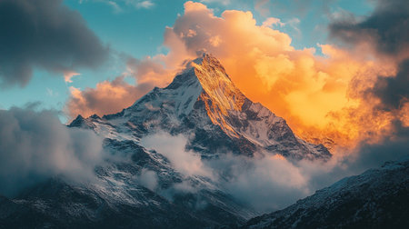 Matterhorn peak at sunset, Himalayas, Nepal.
