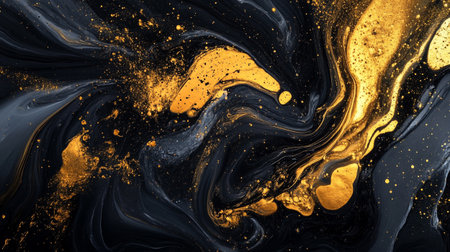 Marbled blue and golden abstract background. Liquid marble ink pattern.の写真素材
