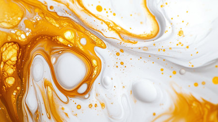 Abstract background of acrylic paint in yellow and white colors with splashesの写真素材
