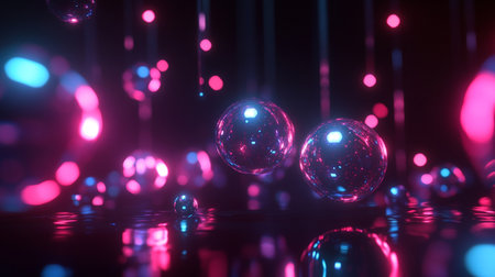 abstract background with bokeh defocused lights and glass ballsの写真素材
