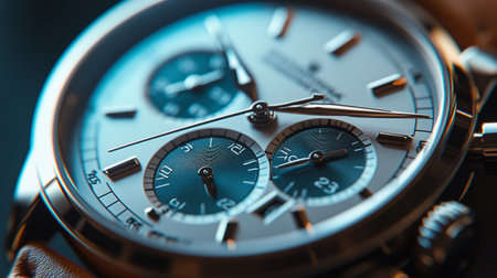 Wristwatch closeup. Luxury wristwatch with stainless steel bracelet.