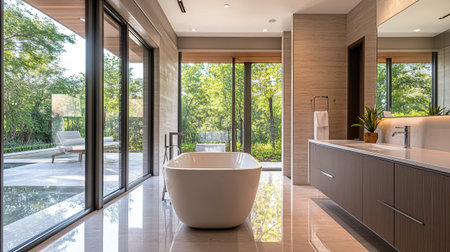Interior of a new luxury house, bathtub in the bathroom