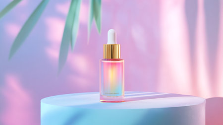 Cosmetic bottle with pipette on white podium, 3d renderの写真素材