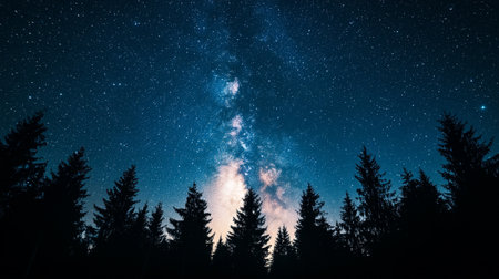 Milky way over the forest. Night sky with stars and milky way