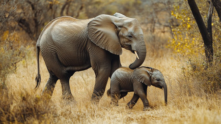 African elephant with baby in Etosha National Park, Namibia