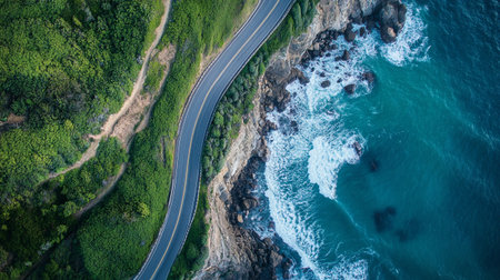 Aerial view of the road along the sea in Phuket, Thailandの写真素材