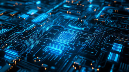 Circuit board. Electronic computer hardware technology. 3d rendering toned image