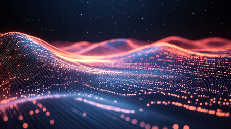 3d rendering of abstract digital landscape with connecting dots and lines. Network connection...