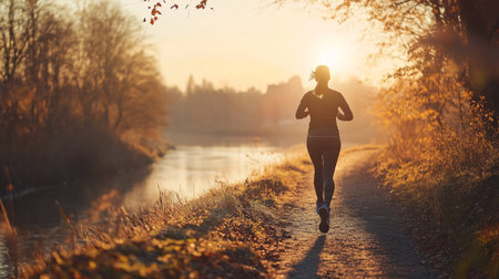 Runner athlete running at sunrise. woman fitness jogging workout wellness concept.の写真素材
