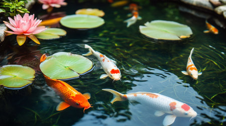 Koi fish in the pond, Thailand. Selective focus.の写真素材