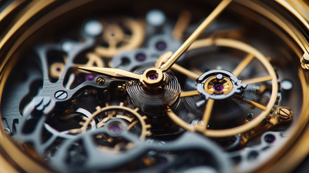 Detail of the mechanism of an old watch, close-upの写真素材