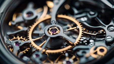 Closeup of the mechanism of a mechanical watch, selective focus.