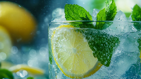 Mojito cocktail with lemon and mint. Refreshing summer drinkの写真素材