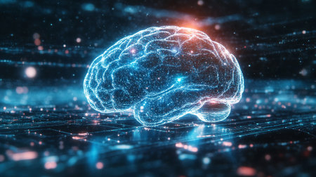 3D illustration of human brain on abstract background. Artificial intelligence conceptの写真素材