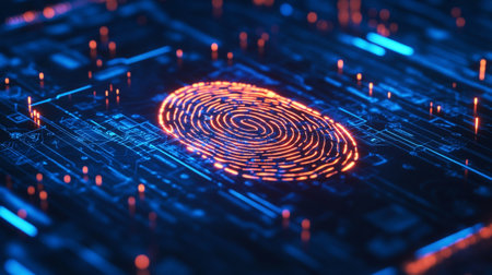 Fingerprint scan provides security access with biometrics identification. 3d renderingの写真素材