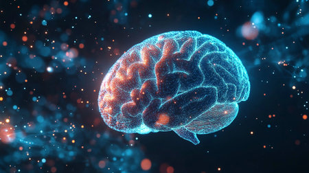 Human brain. 3D illustration of human brain on dark background.の写真素材