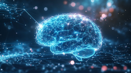 3D rendering artificial intelligence (AI) and machine learning concept with human brainの写真素材