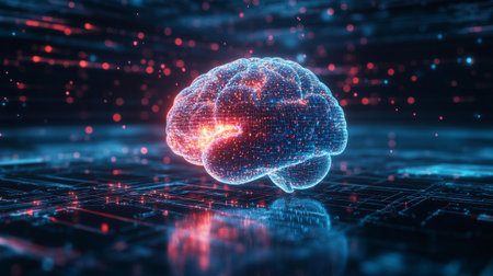 3D rendering artificial intelligence concept of human brain on digital background.の写真素材