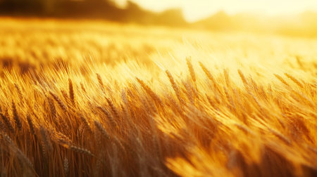 Wheat field. Ears of golden wheat close up. Rich harvest Concept.