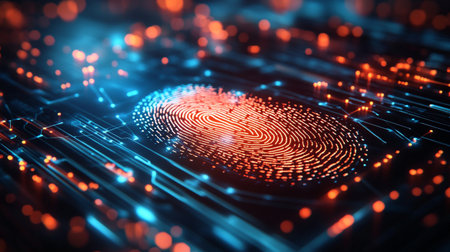 Fingerprint scan provides security access with biometrics identification. 3d rendering