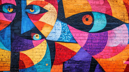 Colorful abstract graffiti painted on brick wall. Street art concept.