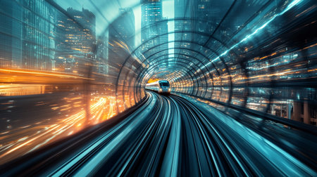 Motion blur of high speed train moving in tunnel,shanghai china.
