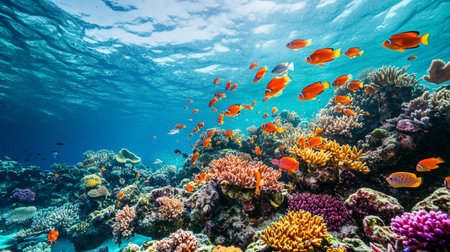 Colorful tropical coral reef with hard corals and tropical fish underwater